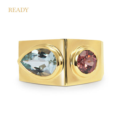 Atahensic Toi et Moi Commitment Ring with Sunset Gemstones