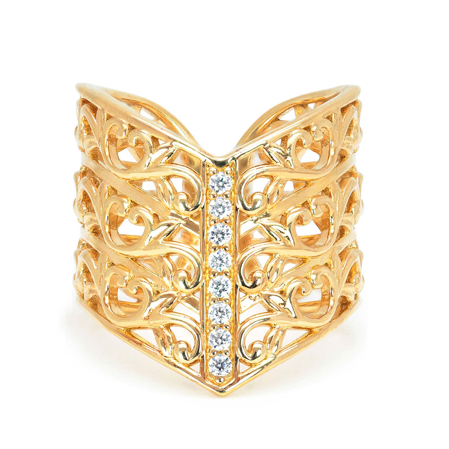 Artisan Filigree Ethical Gold & Diamonds Wishbone Jacket Ring