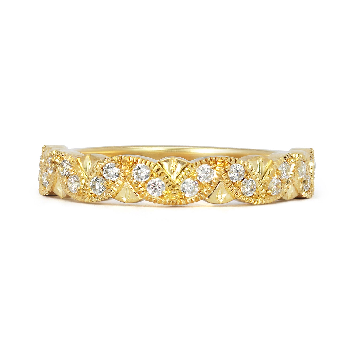 Scalloped Diamond Wedding Ring in Vintage Style Half Eternity Band